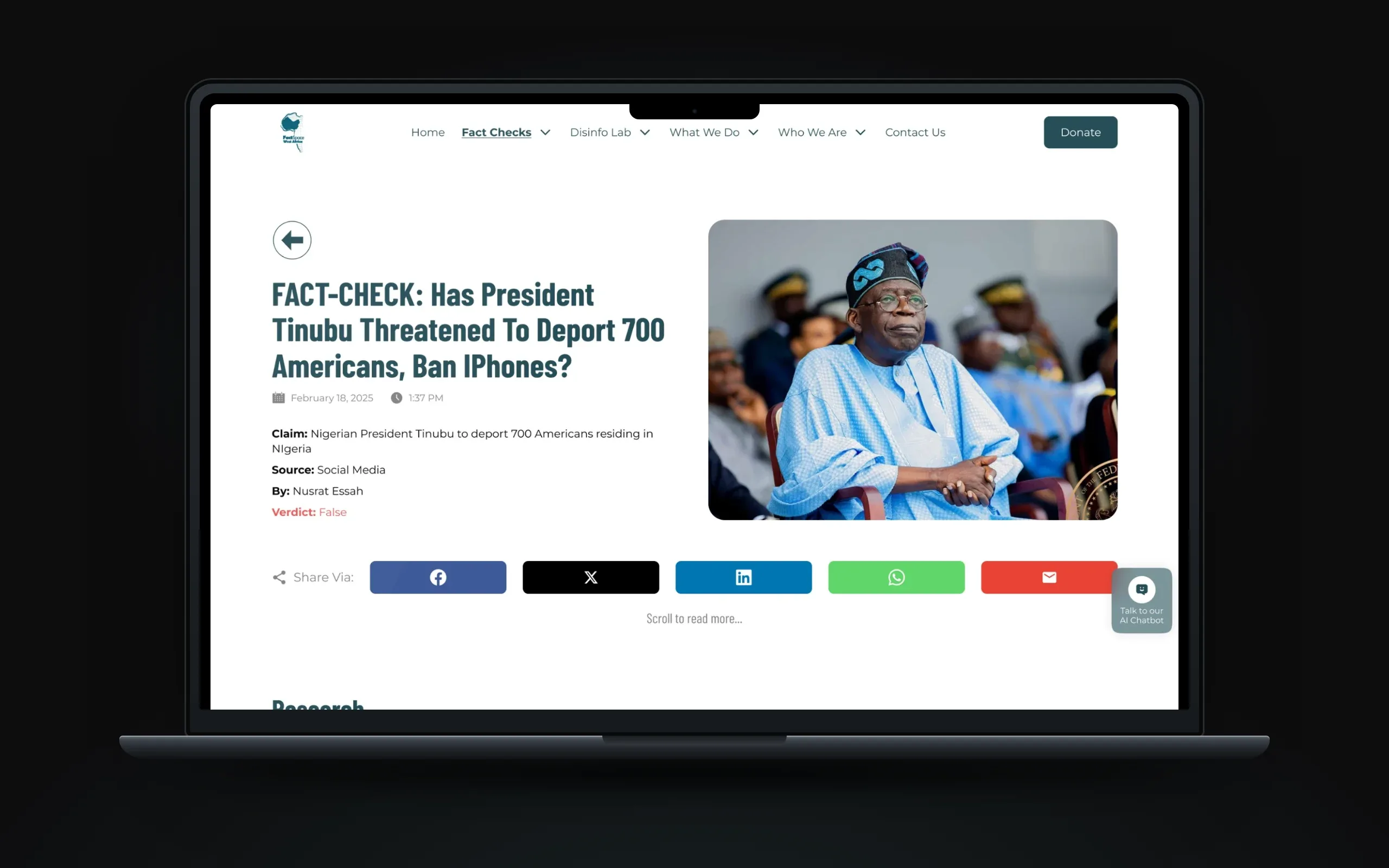 Fact-check article with claim, source, author and verdict above the fold