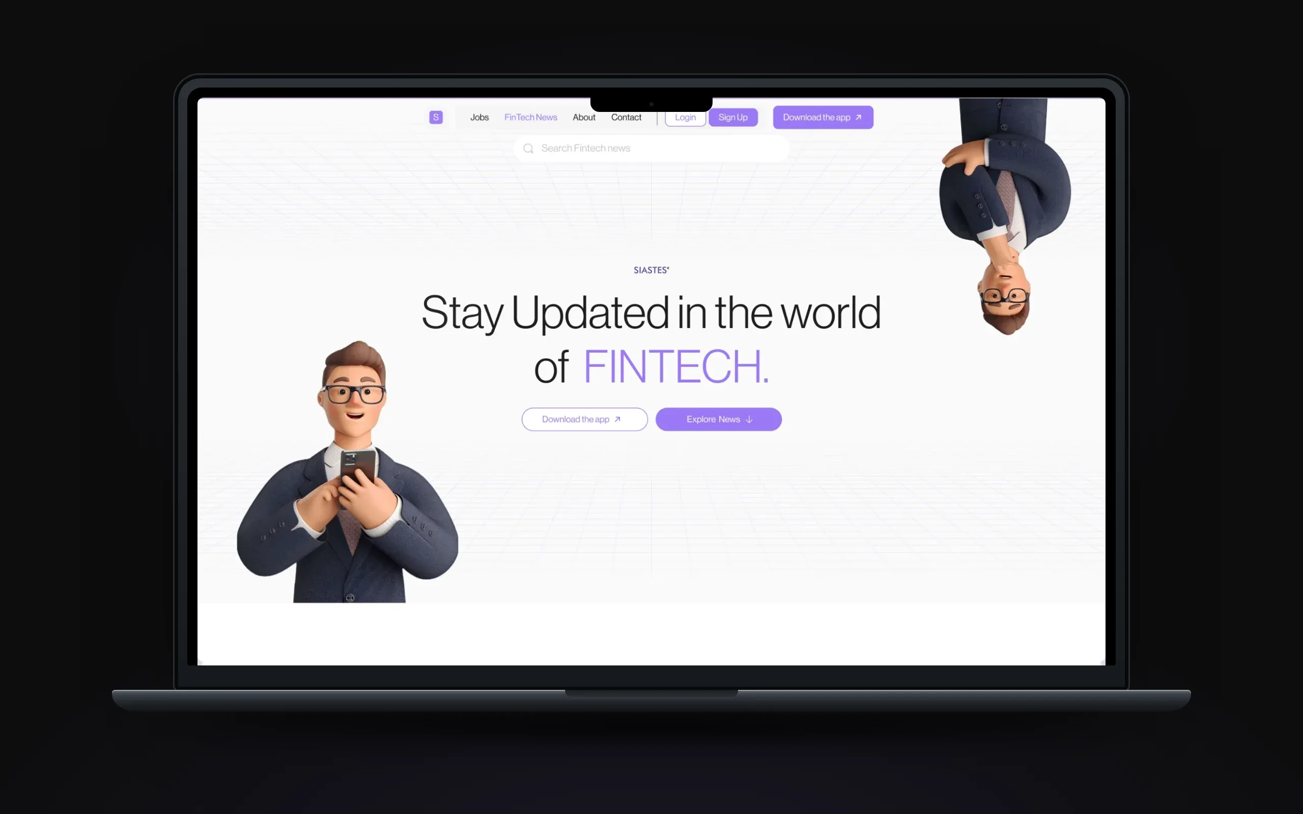 Laptop showing the FinTech News page: Stay Updated in the world of FINTECH