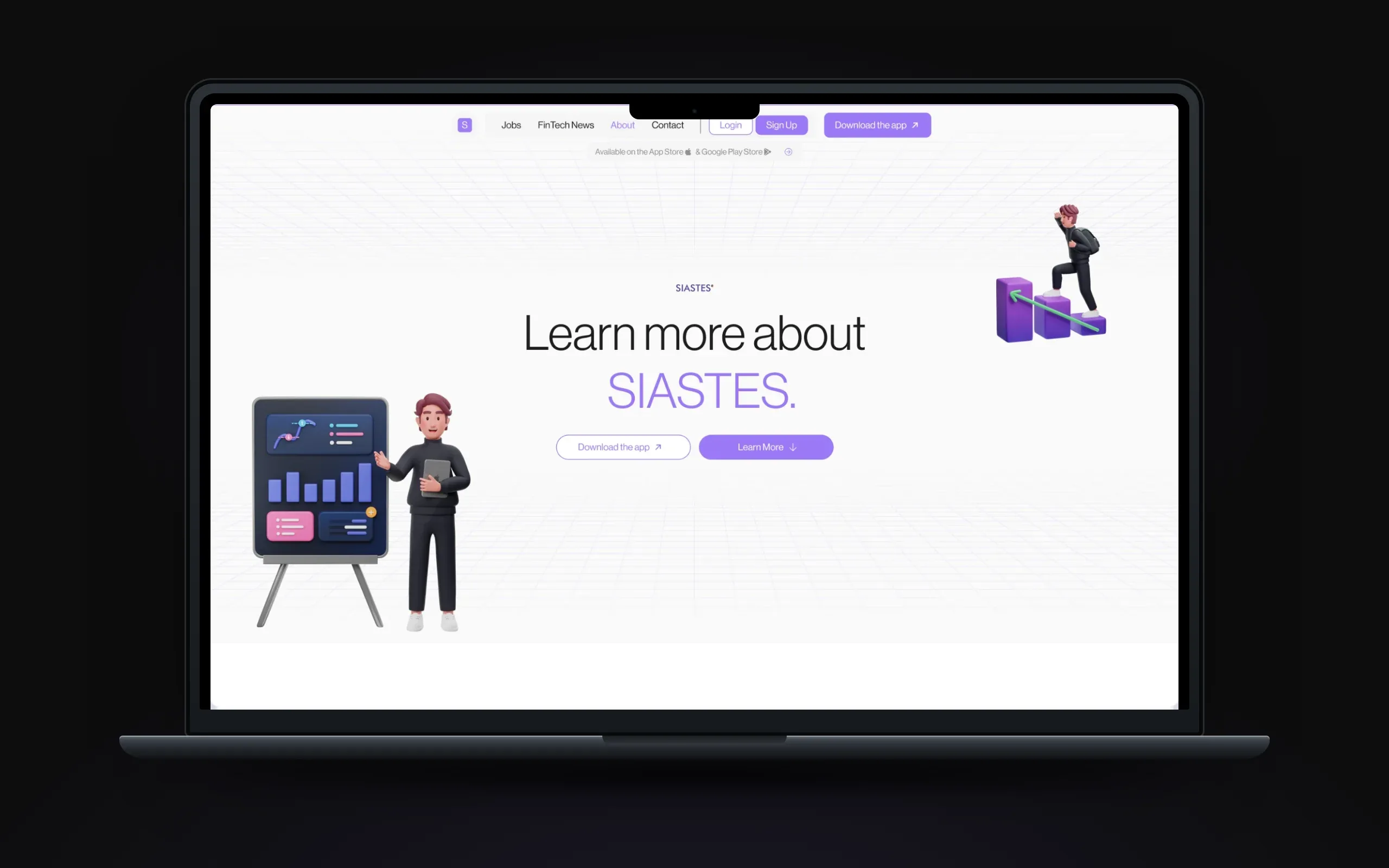 Laptop showing the About page: Learn more about SIASTES
