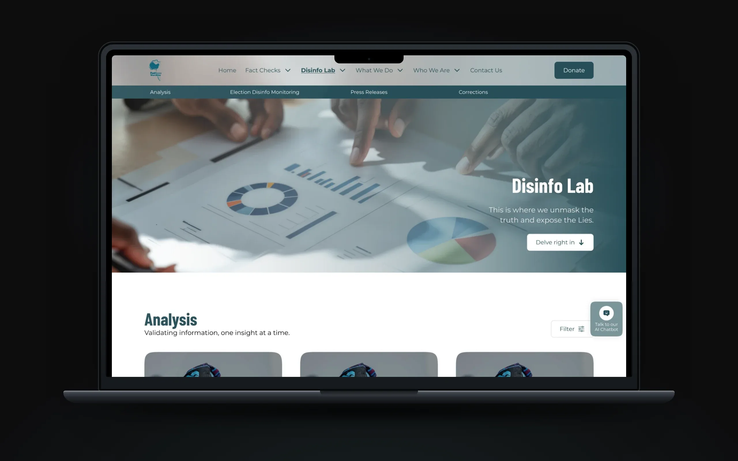 Disinfo Lab page with analysis, election monitoring, press releases and corrections