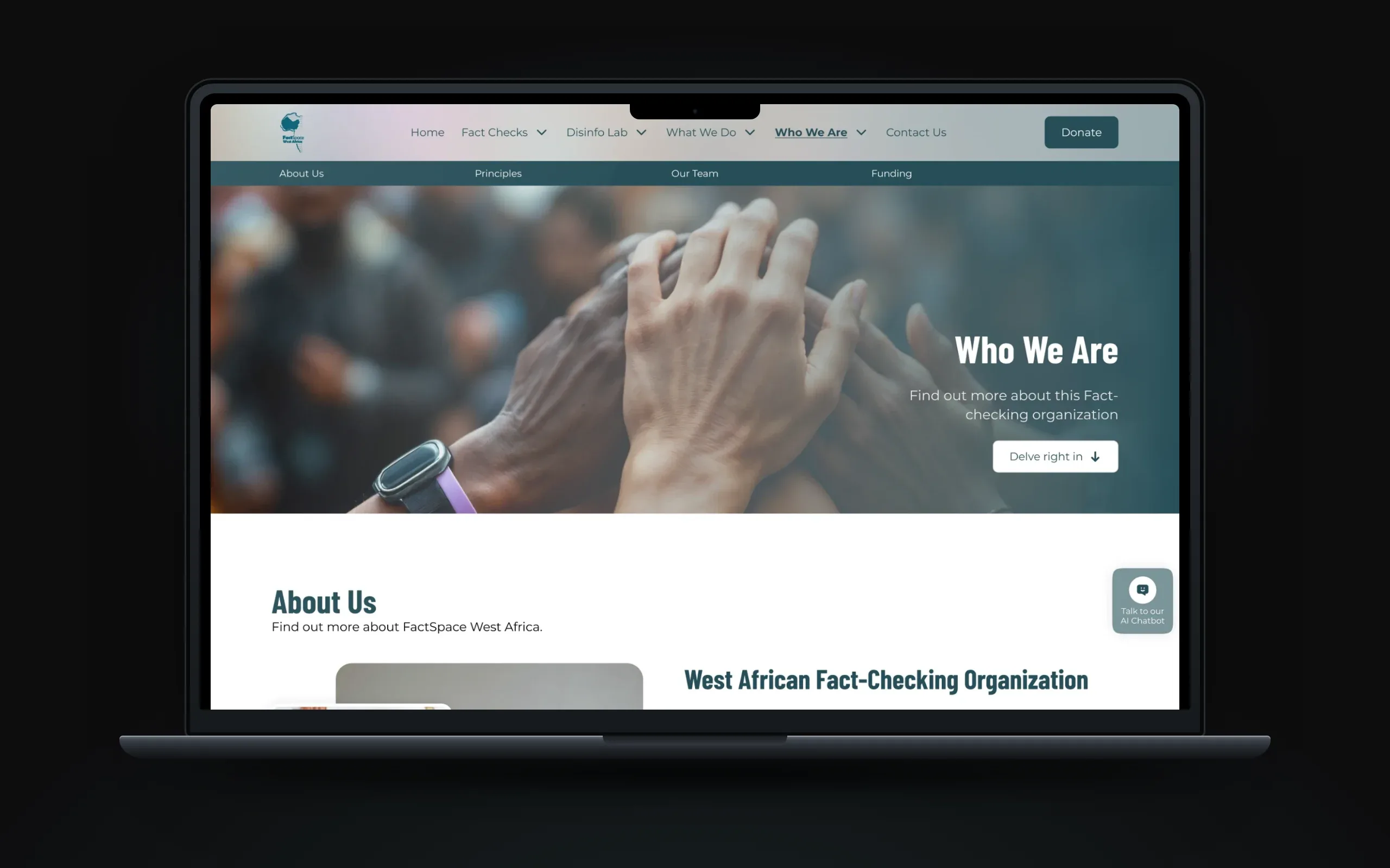 Who We Are page with IFCN principles, team and funding