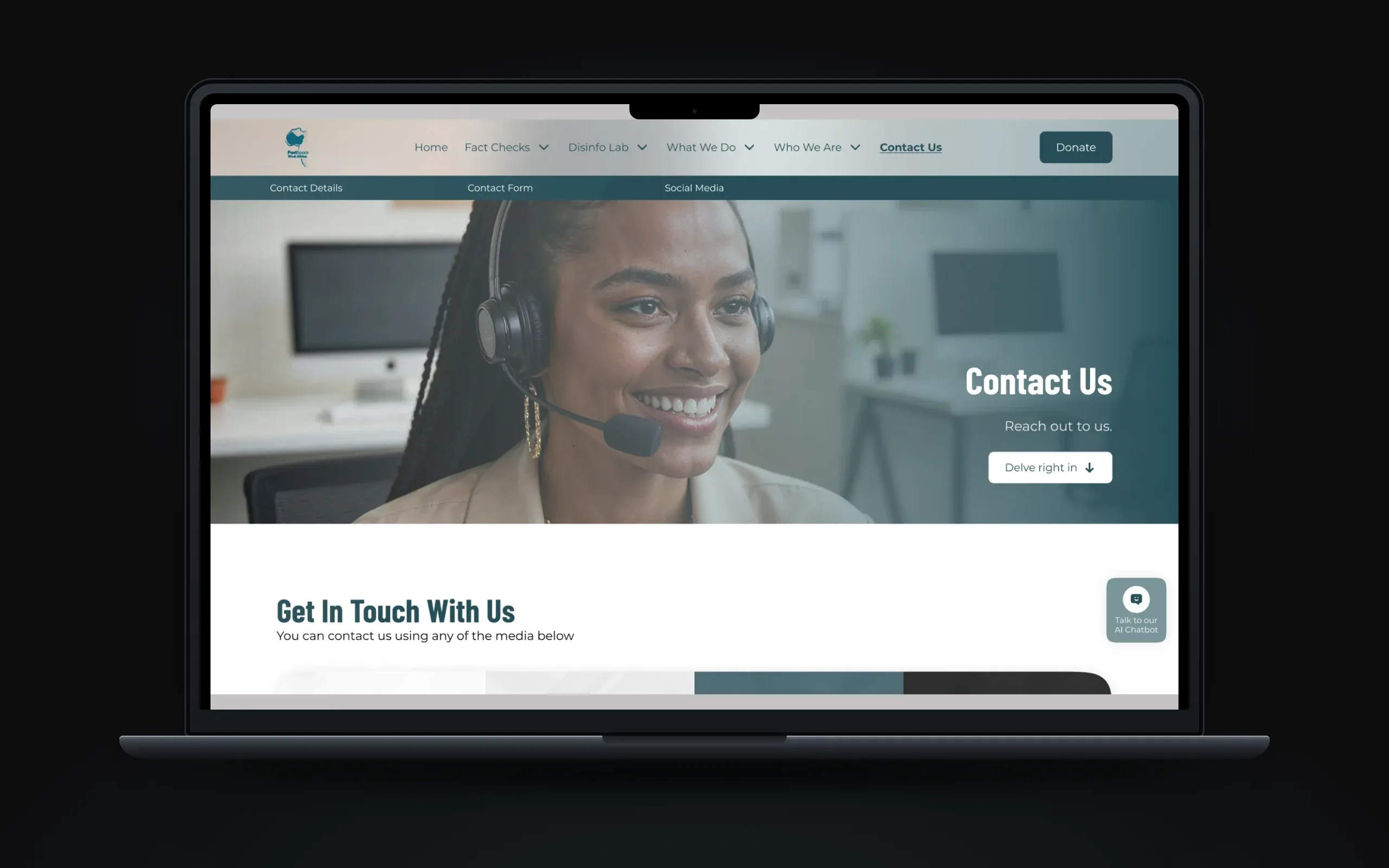 Contact page with contact cards and form