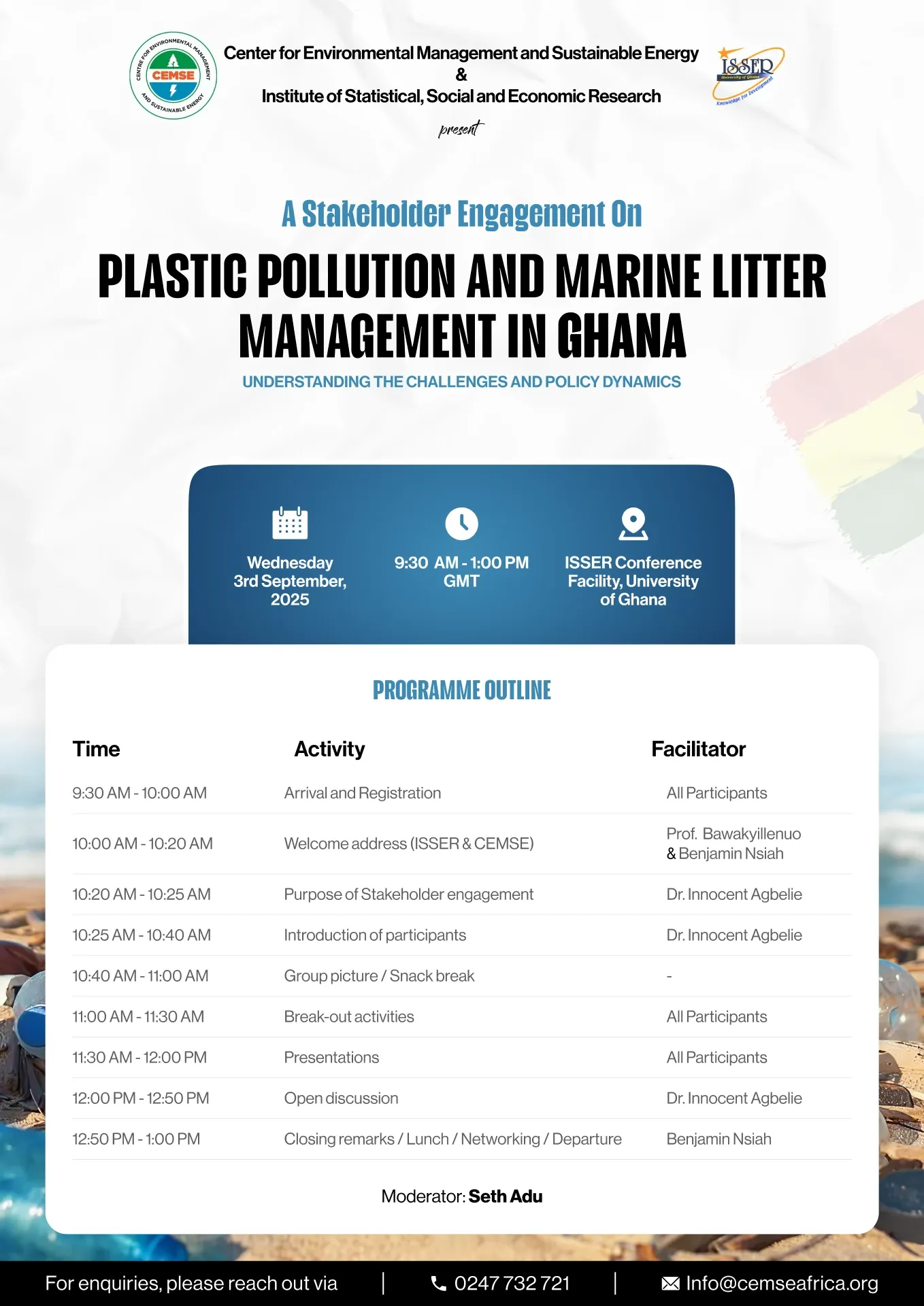 A4 programme outline for a stakeholder engagement on plastic pollution and marine litter management in Ghana
