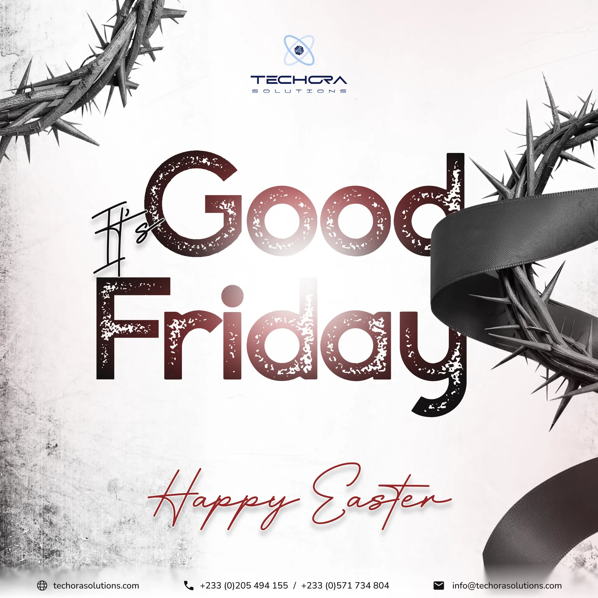 Good Friday post with a crown of thorns and textured lettering: Happy Easter