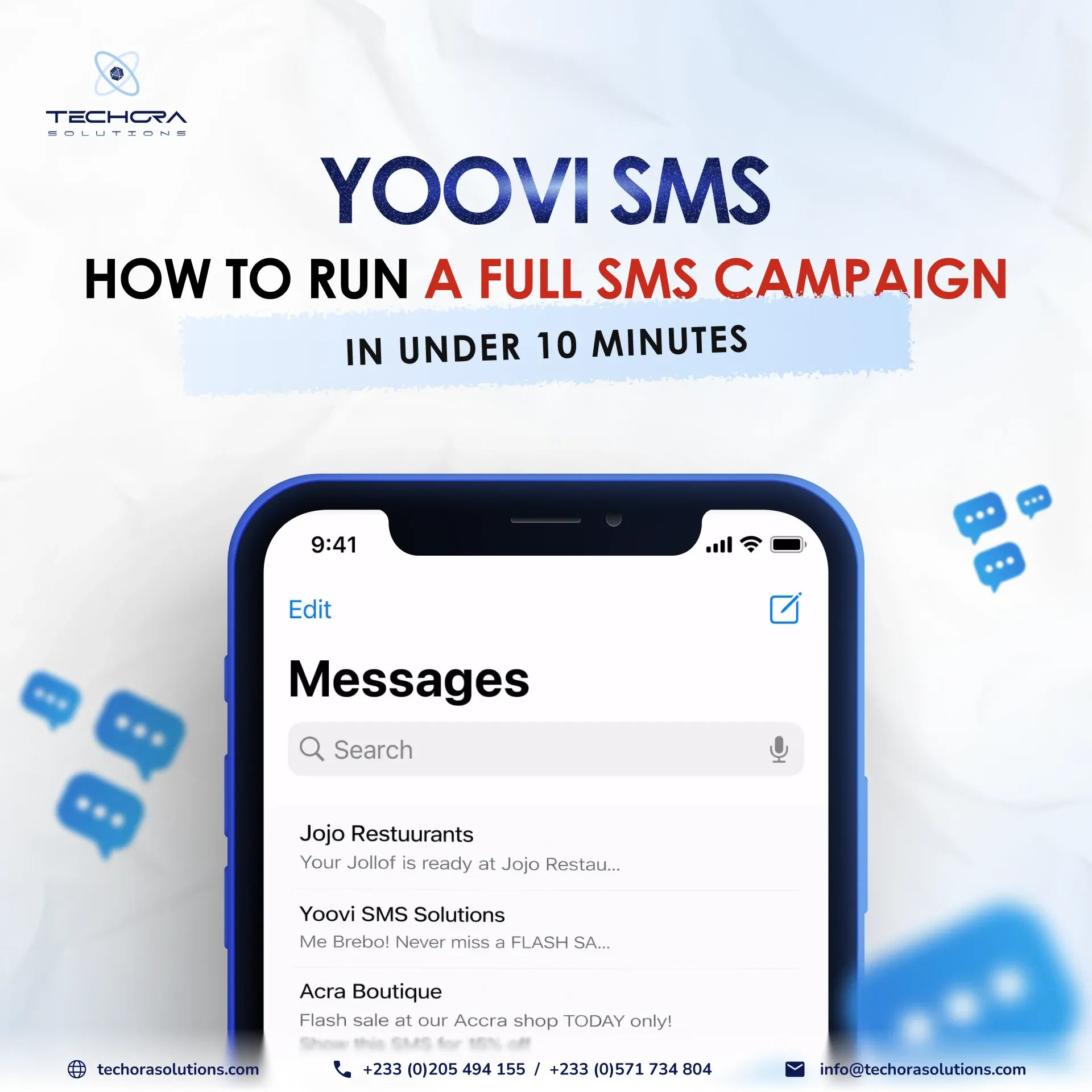 Post: Yoovi SMS, how to run a full SMS campaign in under 10 minutes, with a phone showing messages
